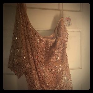 Sequins gold color 1 shoulder party dress